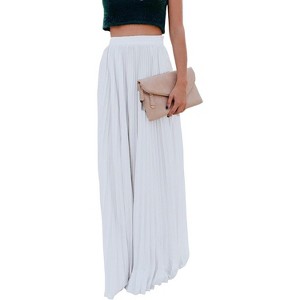 Women's High Waist Skirt, Flowy Chiffon Pleated Maxi Skirt Off-white - 1 of 4