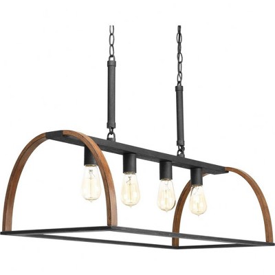 Progress Lighting Trestle 4-Light Island Pendant, Gilded Iron, Geometric Cage, Porcelain Material