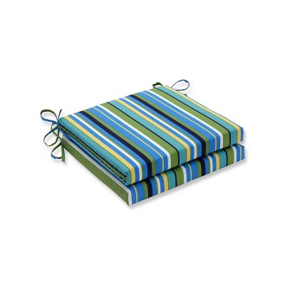 Indoor/Outdoor 2pc Topanga Stripe Lagoon Squared Corners Seat Cushion - Pillow Perfect