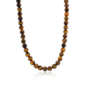 Metallo Stainless Stee,l 8mm Bead Necklace - Tiger Eye - Brown - 24 Inch - 1 of 3