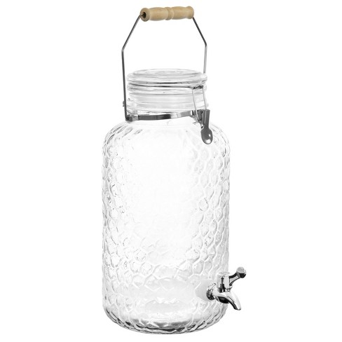 Gibson Home 0.95 Gallon Duval Glass Beverage Dispenser with Wooden Lid and Handle, Clear