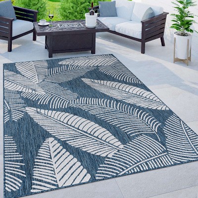Navy Floral Synthetic 7'10"x10' Flat Woven Indoor/Outdoor Rug