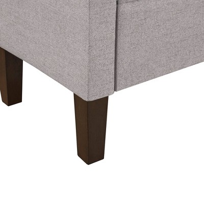 Light Grey Upholstered Flip-Top Storage Bench with Dark Wood Legs