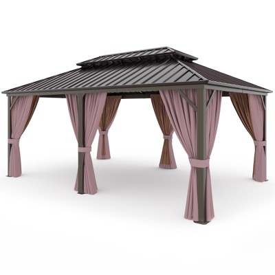 EAGLE PEAK Aluminum Frame with Steel Double Roof Hardtop Gazebo, Brown