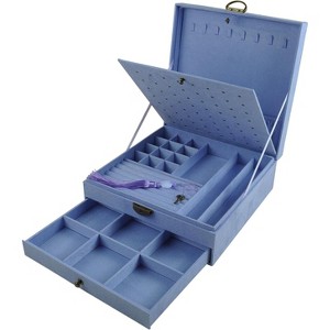 3-Layer Green Jewelry Box with Lock, Large Organizer Storage Case for Earrings, Necklaces, Rings, Bracelets - 1 of 4