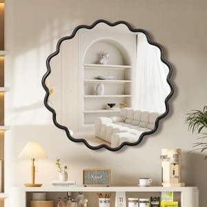 CAVINAS Wave Wall Mirror,HD Anti-Fog Bathroom Mirror with Wood Frame,Multi-Scene Vanity Mirror for Living Room, Bedroom,Entrance - 1 of 4