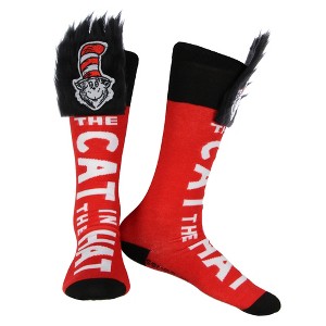 Cat In The Hat Socks Fuzzy Top Knee-High Socks OSFM - 1 of 4