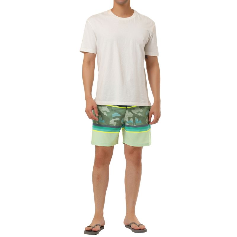 TATT 21 Men's Summer Holiday Beach Drawstring Color Block Printed Swim Board Shorts, 2 of 7