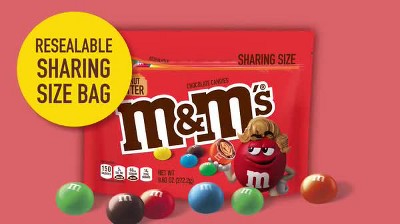 M&M'S Peanut Butter Milk Chocolate Candy Sharing Size Bag, 9.6 oz - Baker's
