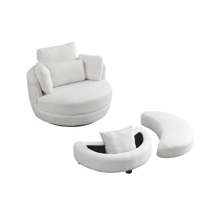 GDFStudio Dinah Modern 360° Swivel Boucle 15.7" H Chair with Storage Ottoman