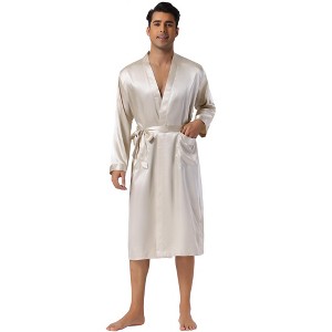 Lars Amadeus Men's Solid Satin Robe Long Sleeve Sleepwear Pajama Bathrobe - 1 of 4
