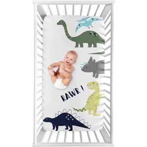 Sweet Jojo Designs Boy Photo Op Fitted Crib Sheet Mod Dinosaur Blue Green and Grey - 1 of 4