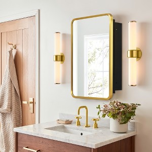 Wooakway Recessed or Wall Mount Medicine Cabinet 16 x 24 Inch Bathroom Mirror Cabinet with HD Mirror, Black - 1 of 4