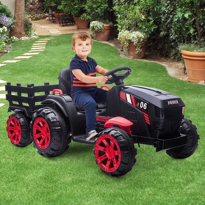 12V Red Kids Ride-On Tractor with Trailer and Dual Motors