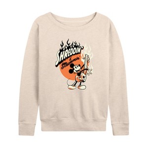 Women's - Disney - Shreddin And Strummin Lightweight French Terry Wide Neck Long Sleeve Shirt - 1 of 4