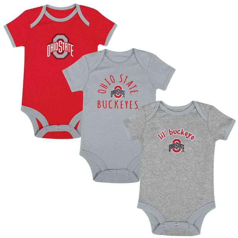 NCAA Ohio State Buckeyes Infant Boys&#39; Short Sleeve 3pk Bodysuit Set, 1 of 5