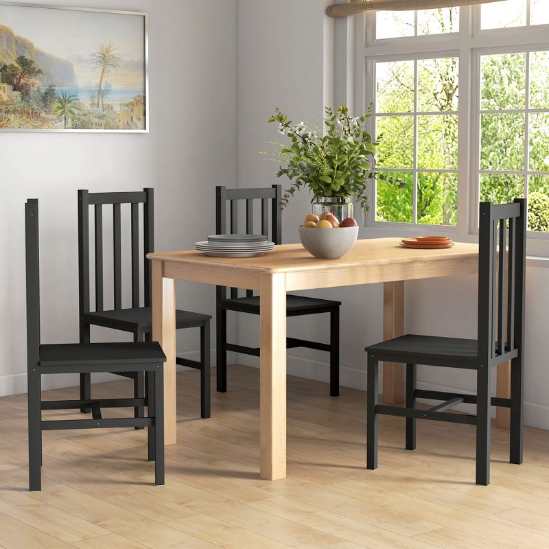 HOMCOM Dining Chairs Set, Pine Wood Kitchen Chairs with Slat Back, Farmhouse Dining Room Chairs, 3 of 7
