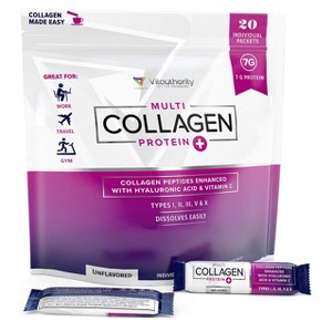 Multi Collagen Protein Plus, Multi Collagen Protein Powder For Skin Hair Nails Joints and Gut Health, 20 Stick Packs, Unflavored, Vitauthority, 20ct - 1 of 4