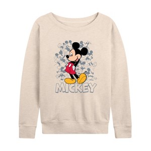 Women's - Disney - Mickey Cluster Lightweight French Terry Wide Neck Long Sleeve Graphic Shirt - 1 of 4