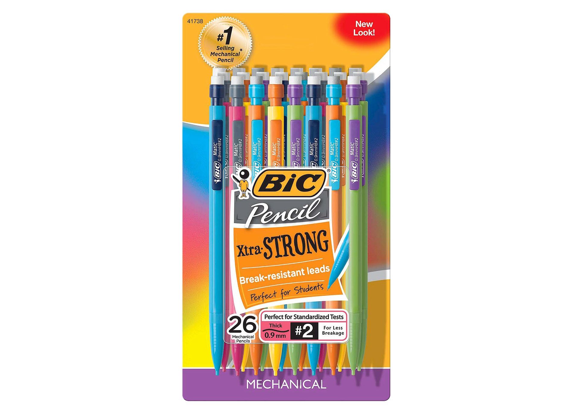 BIC #2 Xtra Strong Mechanical Pencils, 0.9mm, 26ct - Multicolor: Thick Lead, School Supplies, Erasable, Plastic