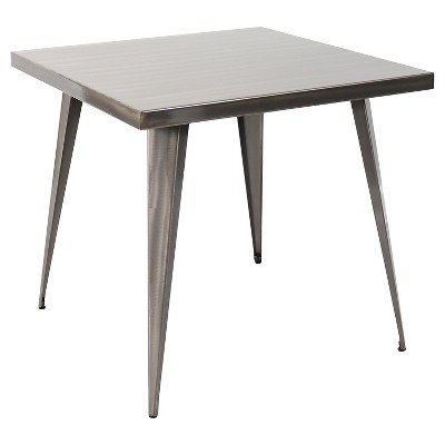 Austin 32" Metal Dining Table Cleared Brush Silver Finish - LumiSource: Mid-Century Modern, 4-Seat Square Kitchen Table