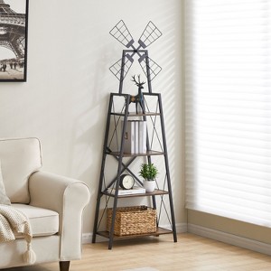 NicBex Bookcases for Living Room 4 Tier Rustic Wood Metal Freestanding Open Book Shelf Corner Bookcase with Drawers for Home Office - 1 of 4