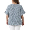 Women's Plus Size Ditsy Floral Pleated V Neck Flared Sleeve Casual Summer Blouses - Agnes Orinda - 4 of 4