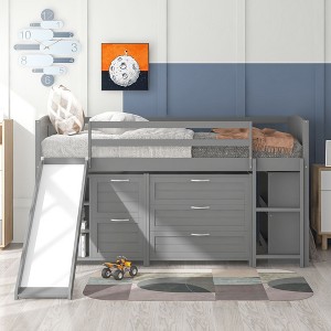 NicBex Twin Size Loft Bed Low Pine Bed Frame with Drawers, Shelves, Slide, Ladder and Full Length Guardrail, No Box Spring Required - 1 of 4