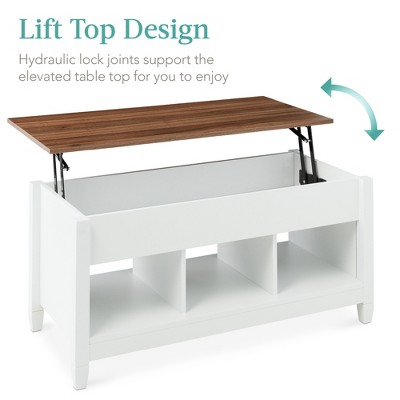 Modern Lift-Top Coffee Table with Hidden Storage in White and Brown