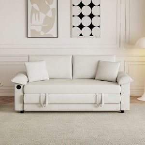 70.9"W Folding Sofa Bed with USB Charging, Chenille Convertible Sleeper Sofa with Side Storage Pockets - ModernLuxe - 1 of 4