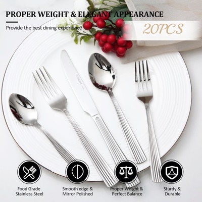 DOMETOUR 20 pcs Stainless Steel Silverware Set Flatware Cutlery Set Service for 4, Includes Forks Spoons Steak Knives