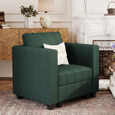 Belffin Corduroy Armchair Modular Arm Chair with Storage Modern Couch for Living Room Green
