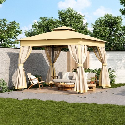 Large Outdoor Heavy Duty Gazebo,Gazebo with Steel Frame and Mosquito Netting,Double Roof Patio Party Gazebo Tent-Coolbibila