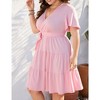 YESFASHION Women Plus Size Summer Dress V Neck Wrap High Waist Short Sleeve Ruffle Casual Midi Flowy A-line Boho Dresses - 4 of 4