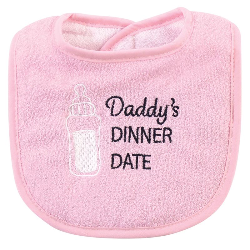 Hudson Baby Infant Girl Cotton Terry Bib and Burp Cloth Set 5pk, Dinner Date, One Size, 5 of 8