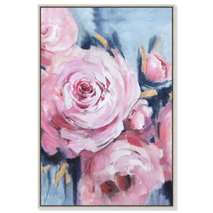 Art Remedy Pink Flowers with Gold Leaves Beach Life Inspired Wall Art Framed - 1 of 4