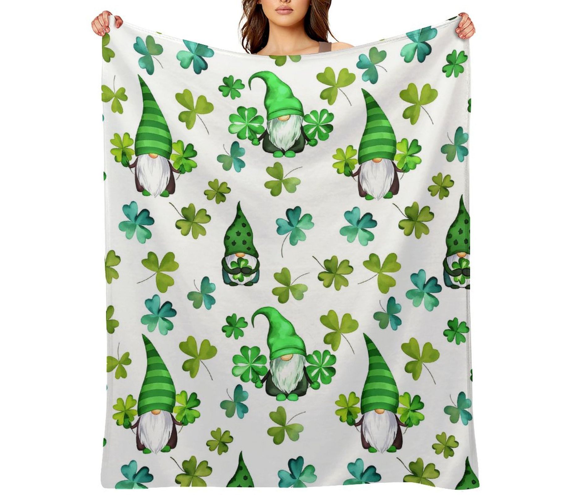 St Patrick's Day Clover Gnome Throw Blanket Green Shamrock St. Patrick's Day Throw Blankets Soft Lightweight Durable Flannel Blanket 30x40 inches