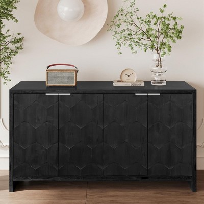 Accent Cabinet Farmhouse Style 4 Door Wooden Cabinet Sideboard Buffet Server Cabinet Storage Cabinet for Living Room Entryway Hallway Office Kitchen
