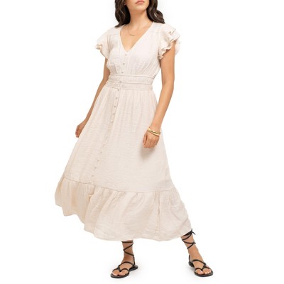 August Sky Women's Flutter Sleeves Midi Dress