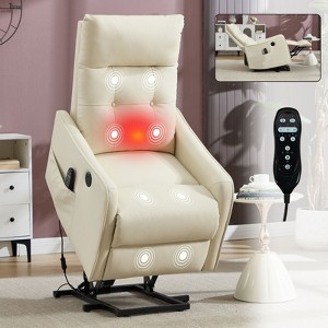 Black PU Single Motor Power Lift Recliner Chair with Massage and Heat for Elderly, Max Reclining Angle 155° - 1 of 4