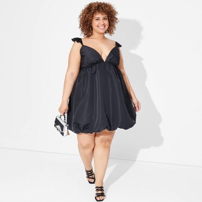 Women's Satin Flutter Cap Sleeve Mini Bubble Dress - Wild Fable™ Black 4X