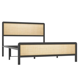 Full Size Bed Frame with Storage Space Under The Bed, Metal Bed Frame with Rattan Headboard and Footboard, Sturdy Platform Bed Frame, No Box Spring - 1 of 4