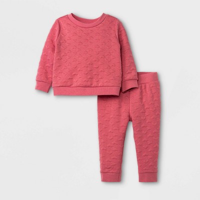 Baby Girls' 2pc Heart Quilted Tossed Top & Bottom Set - Cat & Jack™ Pink 3-6M