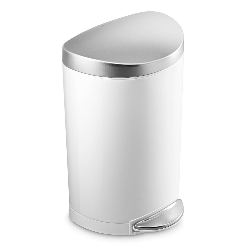 simplehuman 10L Semi-Round Bathroom Step Trash Can with Soft-Close Lid White Steel