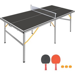 Vynxaria 6ft Black Mid-Size Table Tennis Table Ping Pong Table Set for Indoor&Outdoor Games with Net,2 Table Tennis Paddles and 3 Balls - 1 of 4