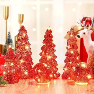 6 Pcs Mercury Glass Christmas Tree for Tabletop Light up Figurine Christmas Tree Mercury Cracked Glass Globe w/Light for Xmas Centerpiece Mantel Gift - 1 of 4