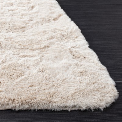 Luxurious Hand-Knotted Beige Faux Sheepskin Shag Rug