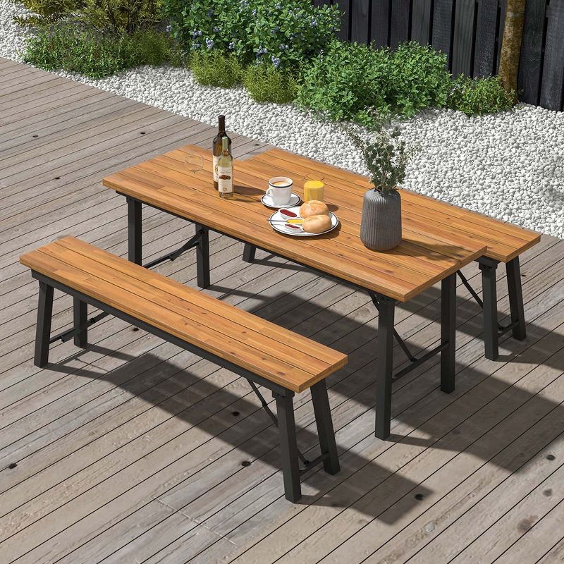 Costway Folding Picnic Table & Bench Set Dining Table with Metal Frame for 4 or 6 Persons, 1 of 11