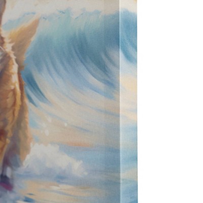 16" Square Multicolor Canvas Wall Art with Surfing Corgi