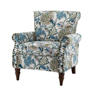 Araceli Traditional Wooden Upholstered Floral Armchair with Wingback and Nailhead Trim | ARTFUL LIVING DESIGN - 1 of 4